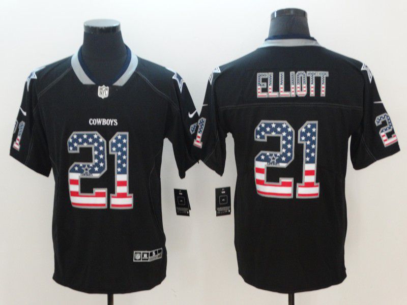 Men Dallas Cowboys #21 Elliott Nike USA Flag Fashion Black Color Rush Limited NFL Jersey